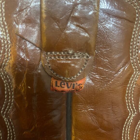 Vtg Levi's 1980s Cowboy Boots Men's 9.5 Brown Leather Orange Tab Western - Picture 10 of 12